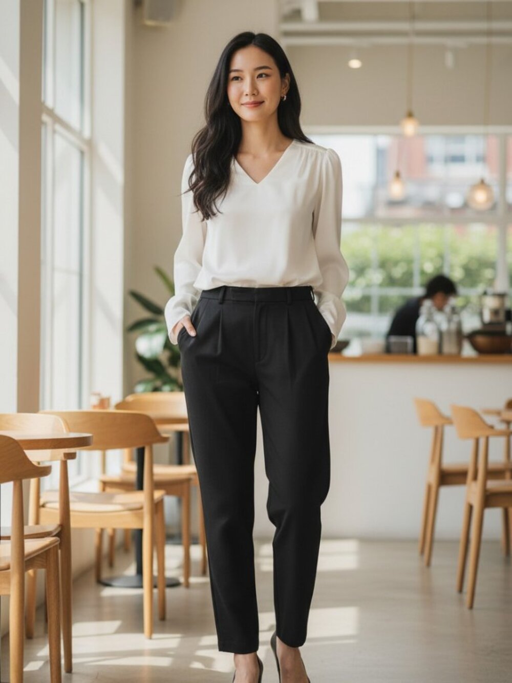 Chause Size 14 Black lined, Side zipper, pleated dress pants